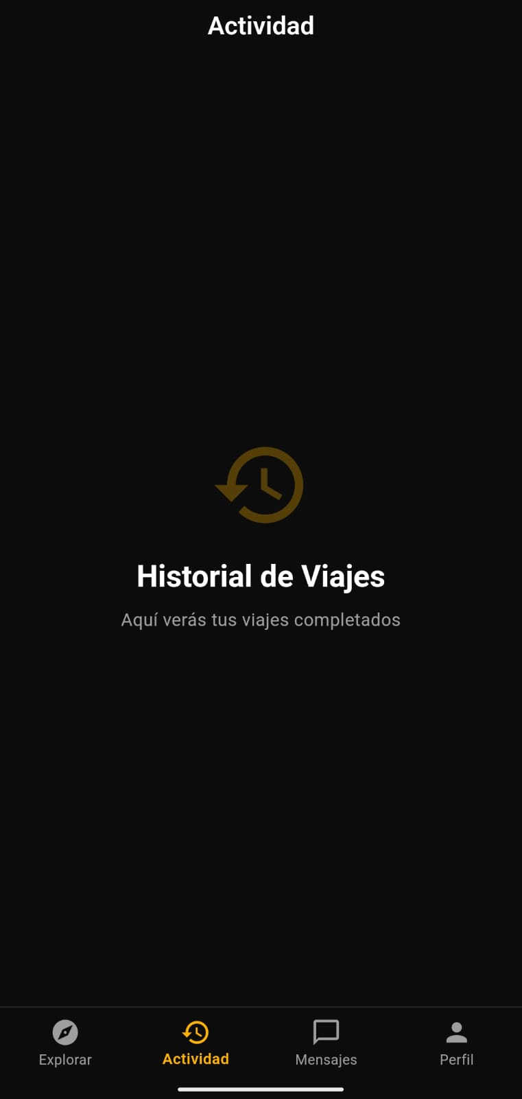 Pantalla de registro de actividad