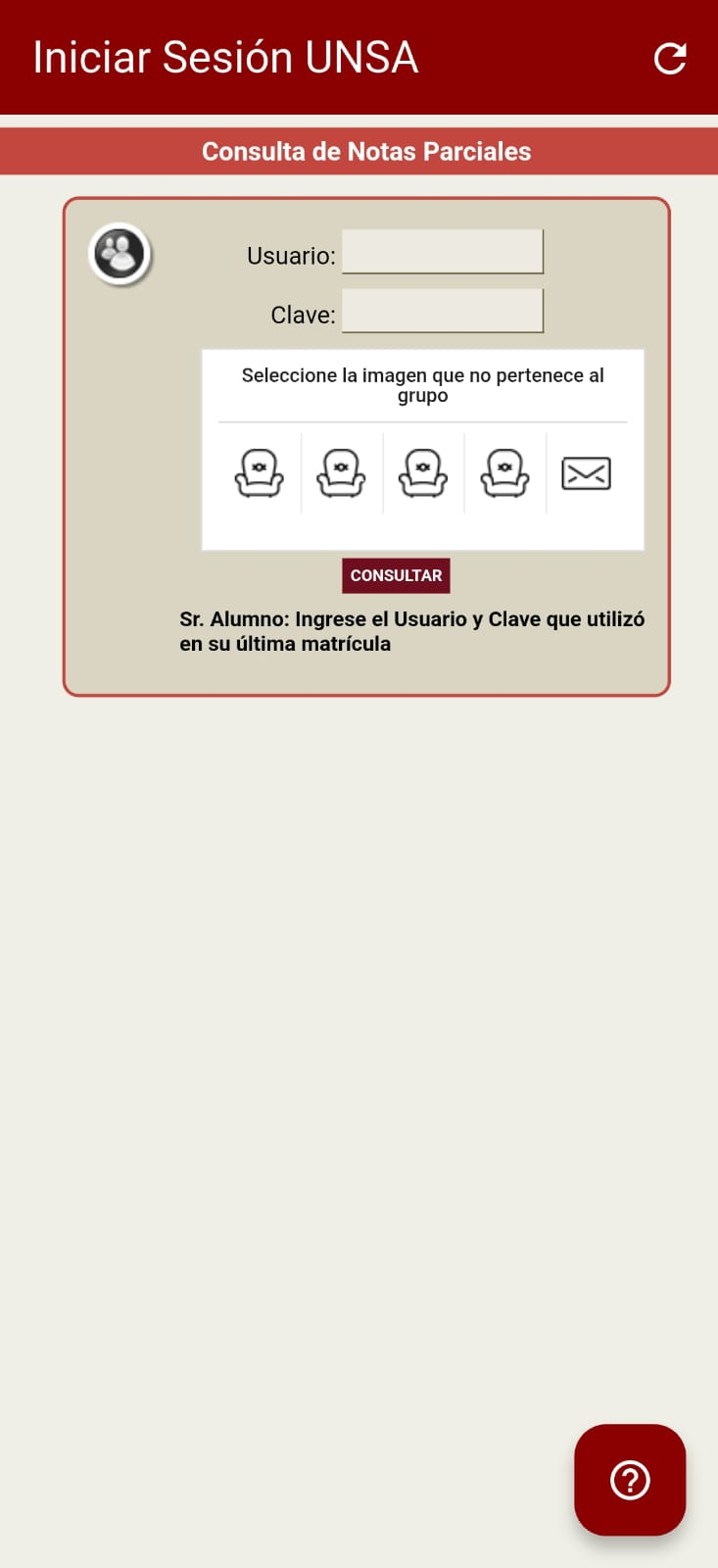 Pantalla de inicio de sesión