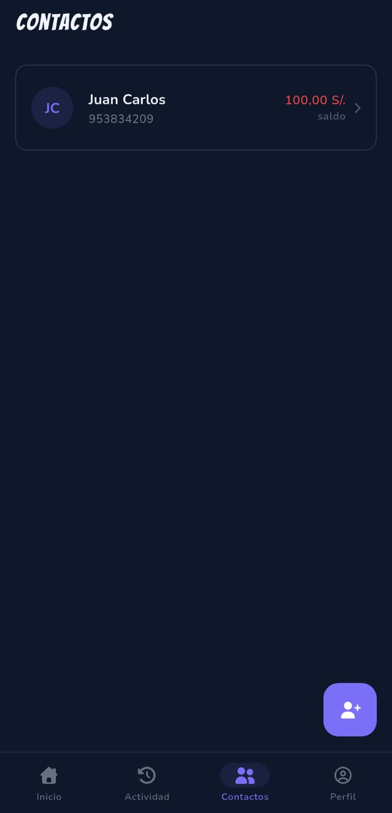 Pantalla de contactos de Wayqui